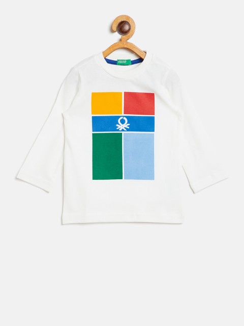 

United Colors of Benetton Boys White & Blue Colourblocked Round Neck T-shirt
