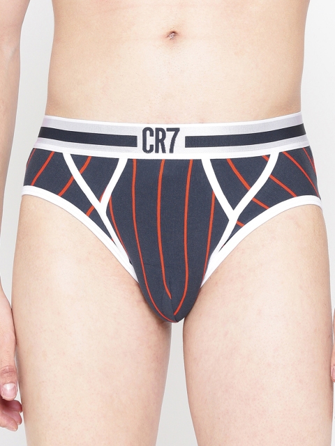

CR7 Cristiano Ronaldo Men Navy & Orange Striped Briefs 8300-66-2230, Navy blue