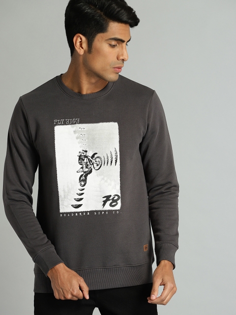 

Roadster Men Charcoal Grey Printed Sweatshirt