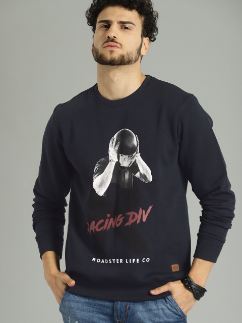 

Roadster Men Navy Blue Printed Round Neck Sweatshirt