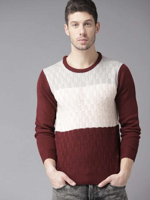 

Roadster Men Grey & Off-White Colourblocked Sweater