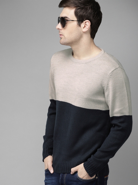 

The Roadster Lifestyle Co Men Navy Blue & Grey Colourblocked Pullover Sweater