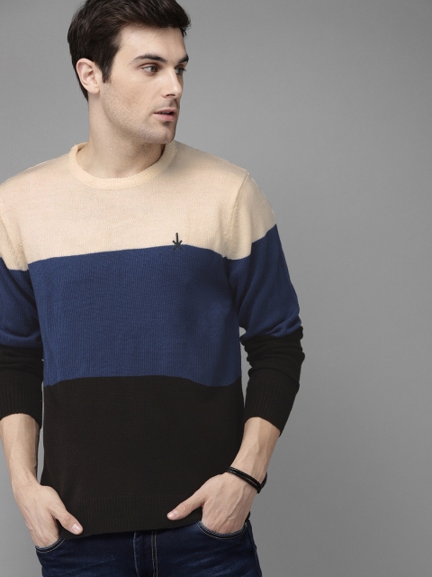 

Roadster Men Black & Blue Colourblocked Pullover Sweater