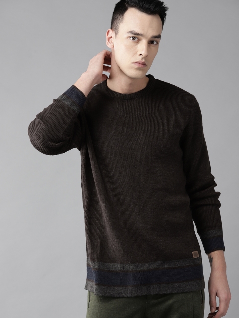 

Roadster Men Coffee Brown Solid Pullover Sweater