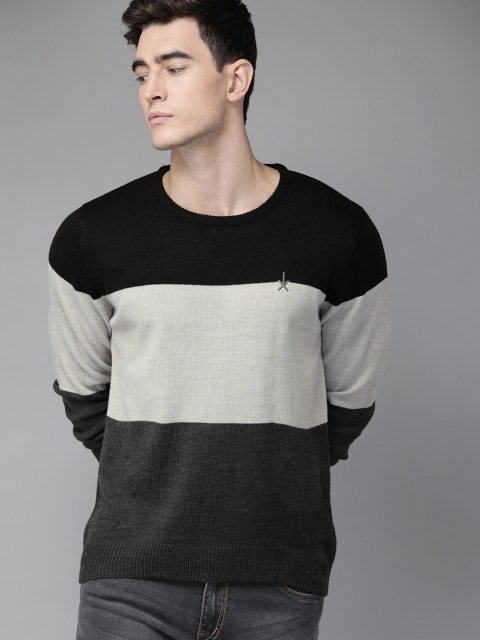 

Roadster Men Black & Grey Colourblocked Sweater