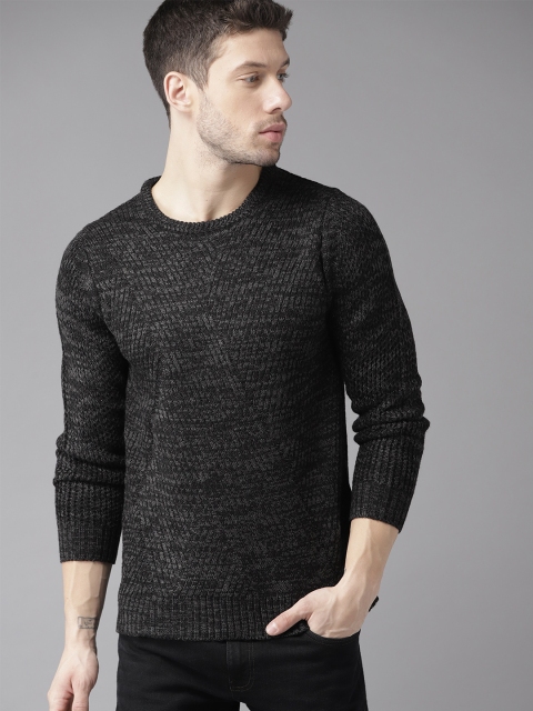 

Roadster Men Black & Charcoal Grey Self Design Sweater