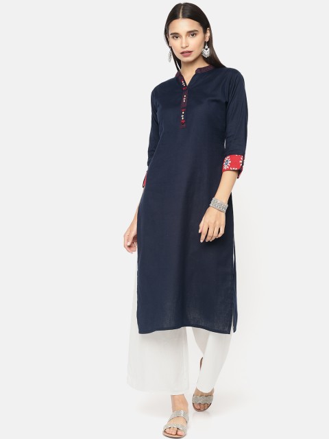 

Soch Women Navy Blue Embroidered Straight Kurta