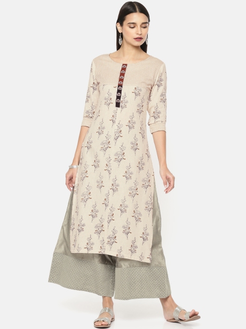 

Soch Women Off-White & Black Printed Straight Kurta
