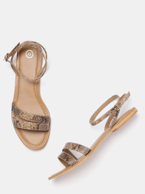 

20Dresses Women Beige & Black Snakeskin Pattern Open Toe Flats