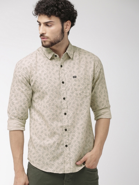 

The Indian Garage Co Men Beige Slim Fit Printed Casual Shirt