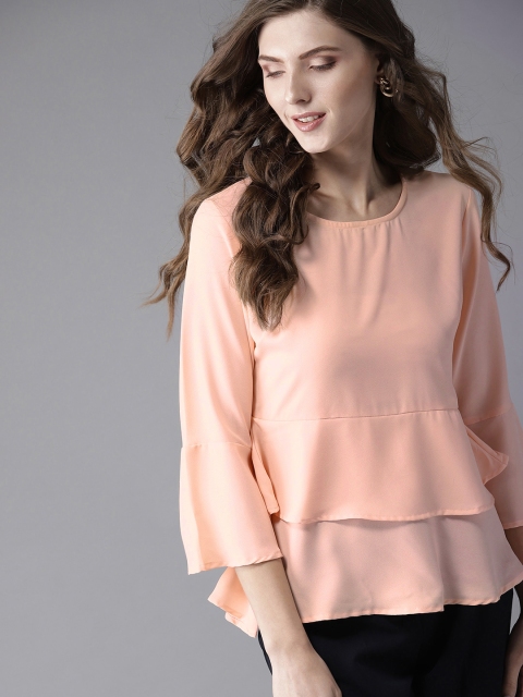 

Moda Rapido Women Peach-Coloured Solid Peplum Top