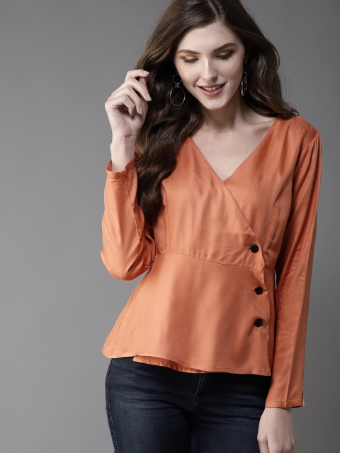 

Moda Rapido Women Rust Orange Wrap Top