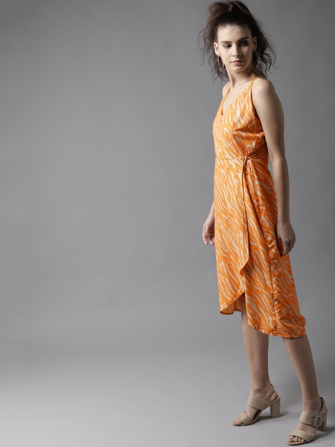 

Moda Rapido Women Orange & Beige Animal Printed Wrap Dress