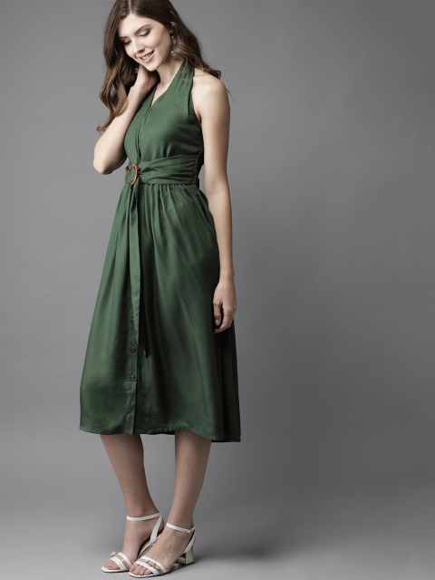

Moda Rapido Women Green Solid Fit & Flare Dress