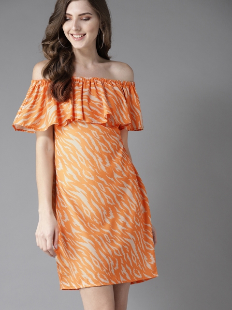 

Moda Rapido Women Orange & Cream-Coloured Printed A-Line Dress