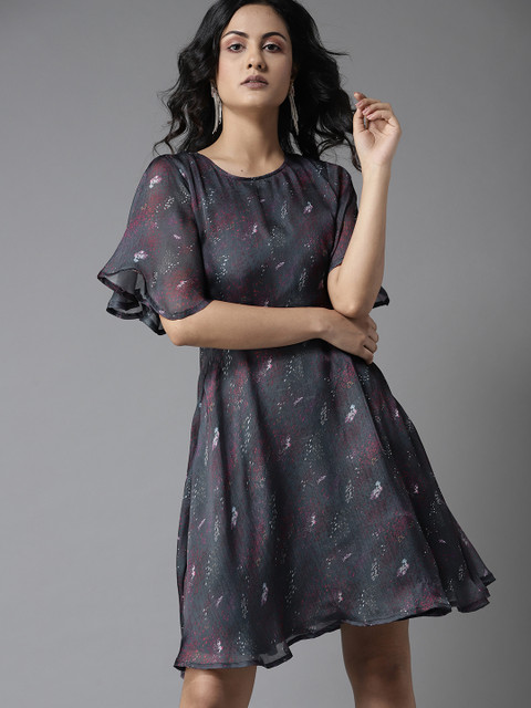 

Moda Rapido Women Navy Blue Printed A-Line Dress