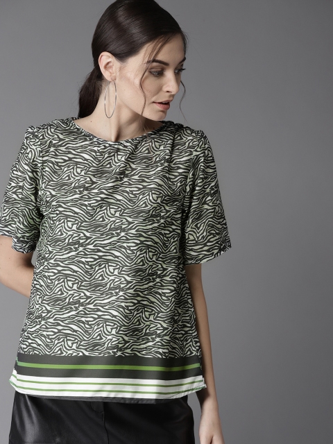 

Moda Rapido Women Green & Charcoal Grey Printed Top