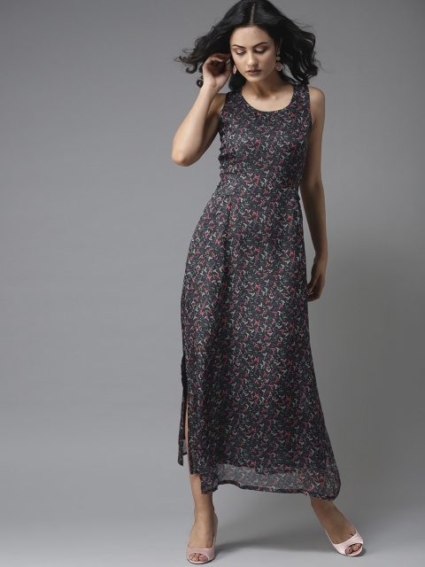

Moda Rapido Women Navy Blue & Red Floral Printed Maxi Dress