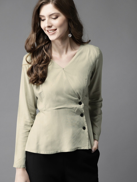 

Moda Rapido Women Beige Solid Wrap Top