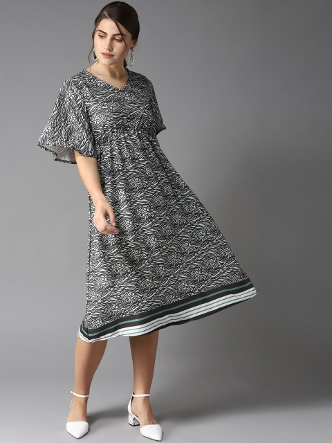 

Moda Rapido Women Green & Black Printed Empire Dress