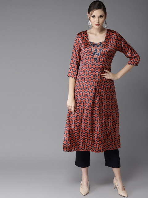 

Moda Rapido Women Rust & Navy Blue Printed Straight Kurta