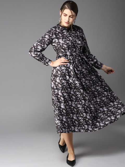 

Moda Rapido Women Black & Grey Floral Printed Shirt Dress