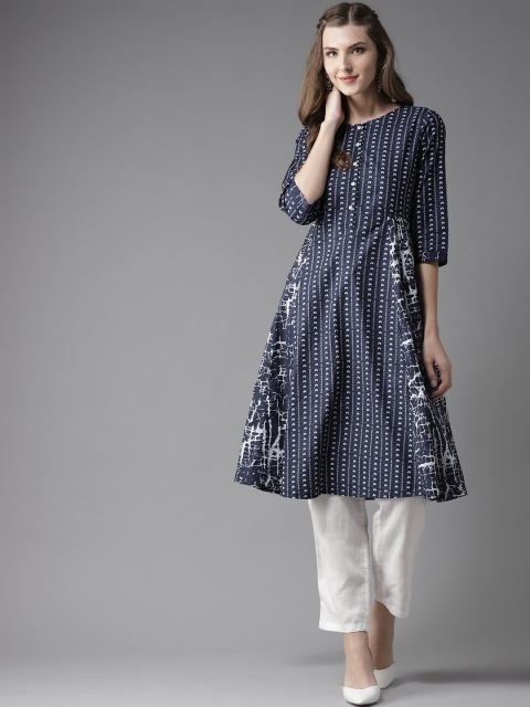 

Moda Rapido Women Navy Blue & White Printed A-Line Kurta