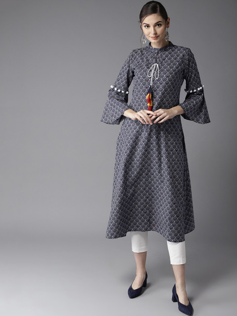 

Moda Rapido Women Navy Blue & Off-White Printed A-Line Kurta