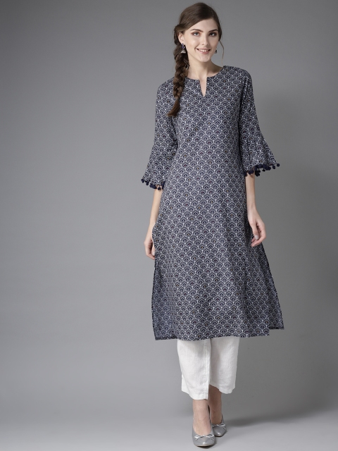 

Moda Rapido Women Navy Blue & White Printed Straight Kurta