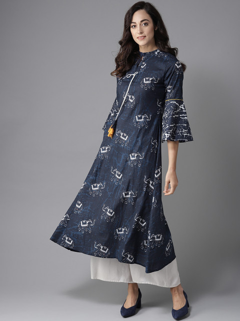 

Moda Rapido Women Navy Blue & White Printed A-Line Kurta