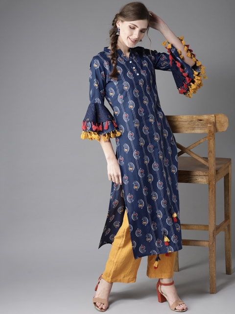 

Moda Rapido Women Navy Blue & White Printed Straight Kurta