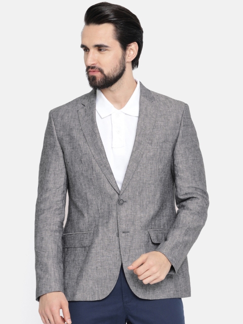 

Parx Men Grey & Black Self-Design Regular Fit Linen Single-Breasted Casual Blazer