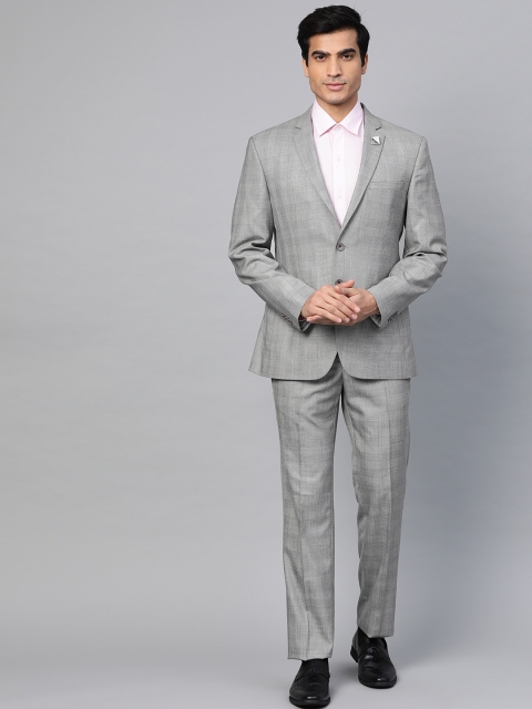 

Park Avenue Grey & Black Self-Checked Super Slim Fit Single-Breasted Formal Suit