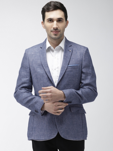 

Raymond Men Blue Self-design Slim Fit Single-Breasted Blazer