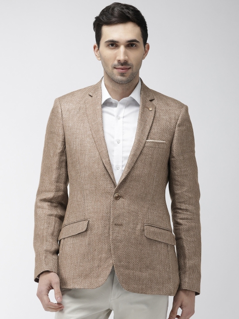 

Raymond Men Khaki Self-Design Slim Fit Single-Breasted Smart Casual Linen Blazer