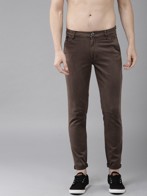 

The Roadster Lifestyle Co Men Coffee Brown Regular Fit Self Design Regular Trousers