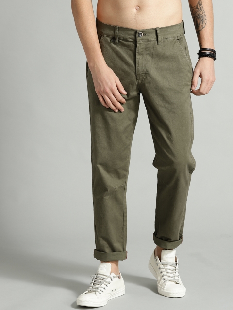 

Roadster Men Olive Green Slim Fit Solid Trousers