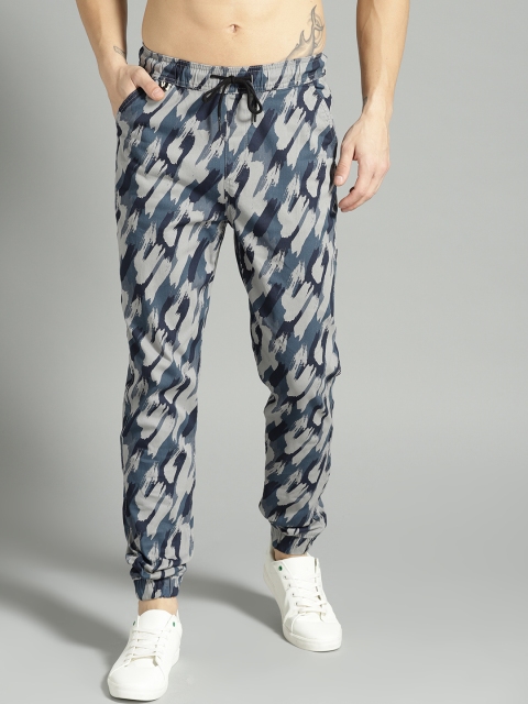 

Roadster Men Grey & Blue Regular Fit Printed Joggers