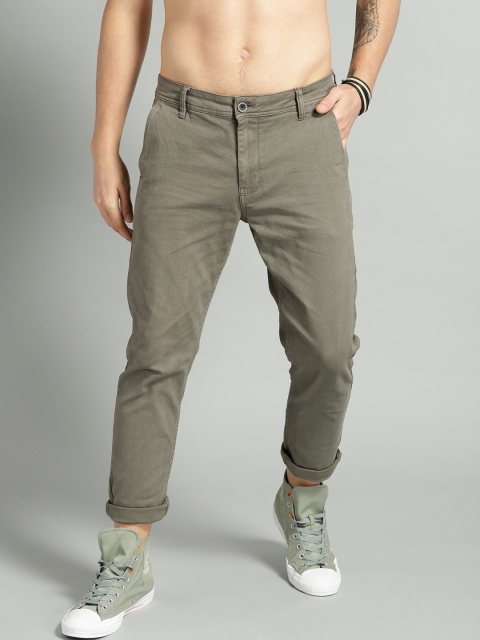 

Roadster Men Olive Green Slim Fit Solid Chinos