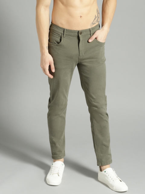 

The Roadster Lifestyle Co Men Olive Green Solid Regular Trousers