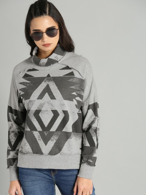 

Roadster Women Grey Printed Sweatshirt