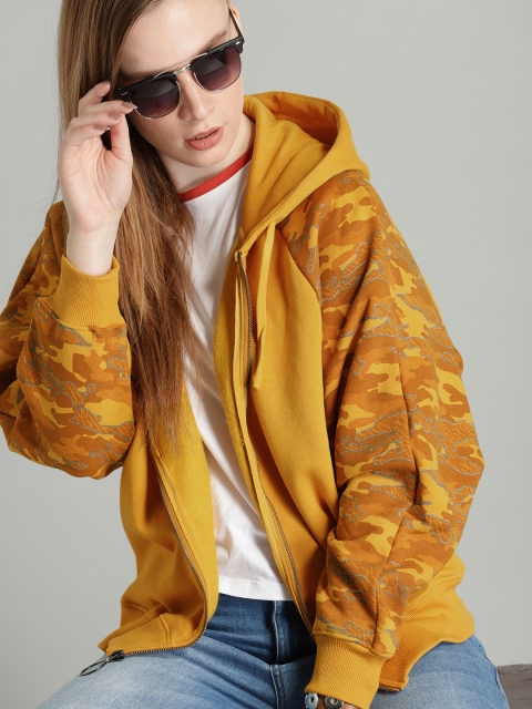 

Roadster Women Yellow Printed Hooded Sweatshirt