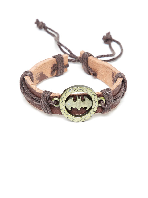 

Alvaro Castagnino Men Brown Leather Batman Printed Wraparound Bracelet