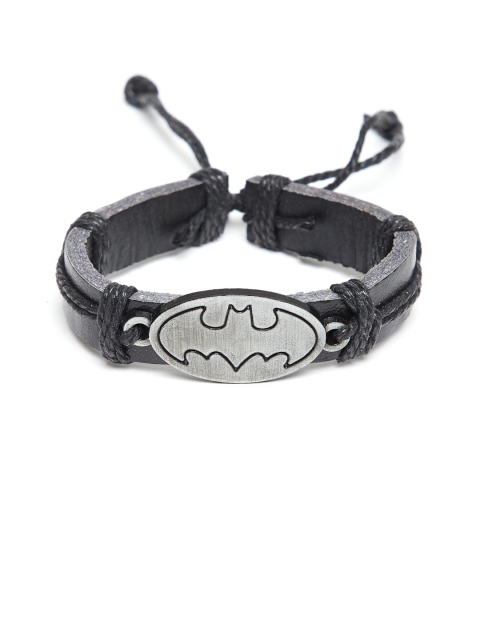 

Alvaro Castagnino Men Black Leather Batman Printed Wraparound Bracelet