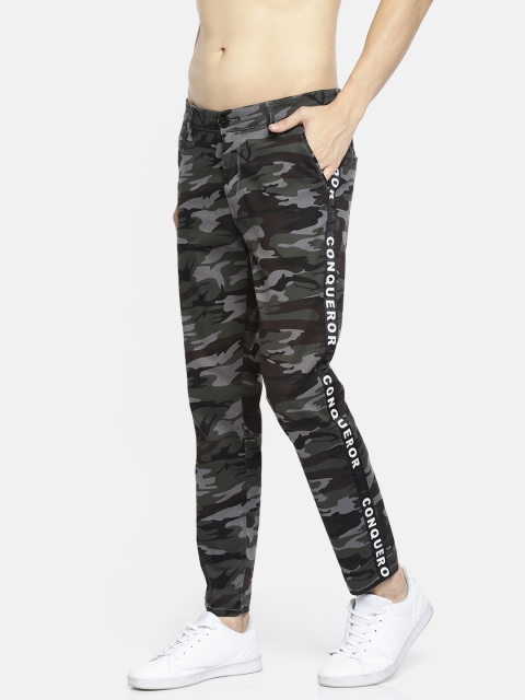 

Moda Rapido Men Olive Green & Black Regular Fit Printed Regular Trousers