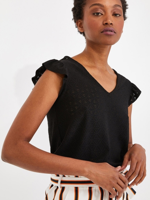 

promod Women Black Self Design Top