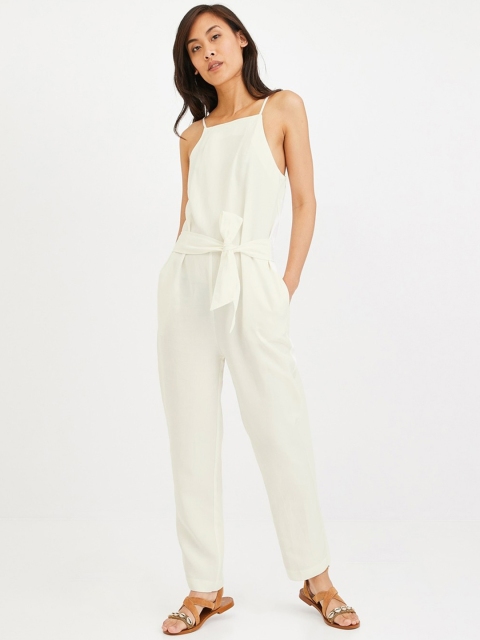 

promod Women Off-White Solid Basic Jumpsuit