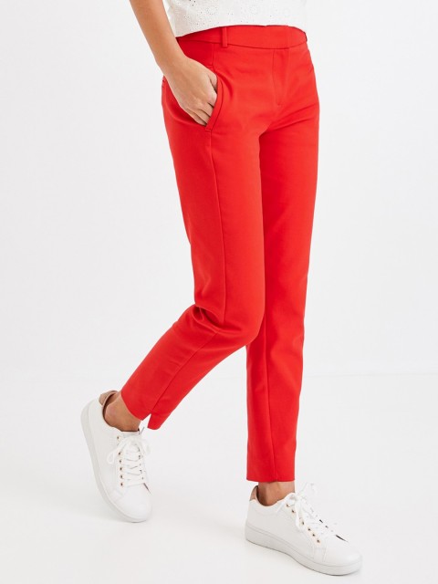 

promod Women Red Regular Fit Solid Regular Trousers