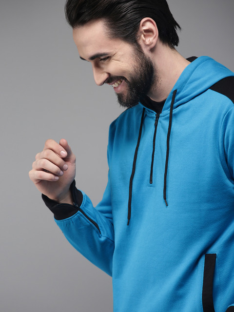 

HERE&NOW Men Blue Solid Hooded Sweatshirt