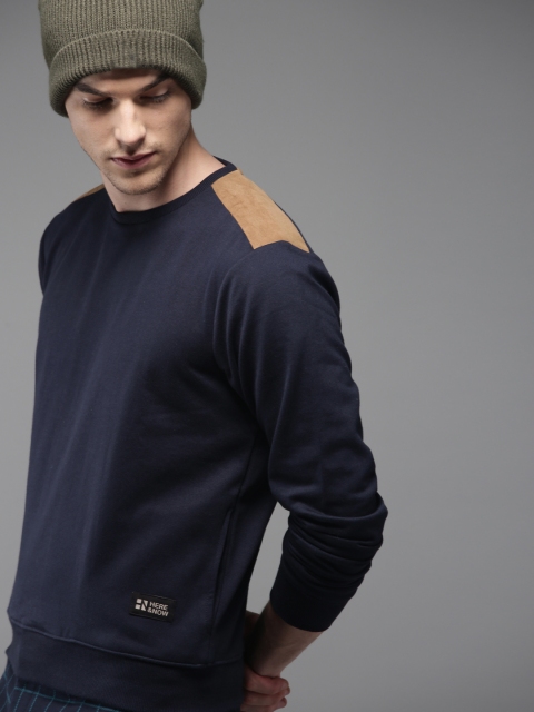

HERE&NOW Men Navy Blue Solid Sweatshirt